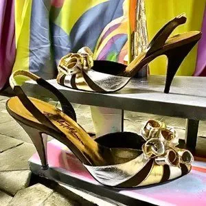 【Beverly Feldman】アイボリー&ブラウンのハイヒール H8.0㎝ 1980's Beverly Feldman Color Block Suede Women's High Heels